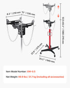 VEVOR Hydraulic Transmission Jack, 1100 lbs / 0.5 Ton Lifting Capacity Telescoping Transmission Jack with Foot Pedal, 360° Swivel Wheel, 127-202 cm High Lifting Height, Lift Hoist for Garage/Shop