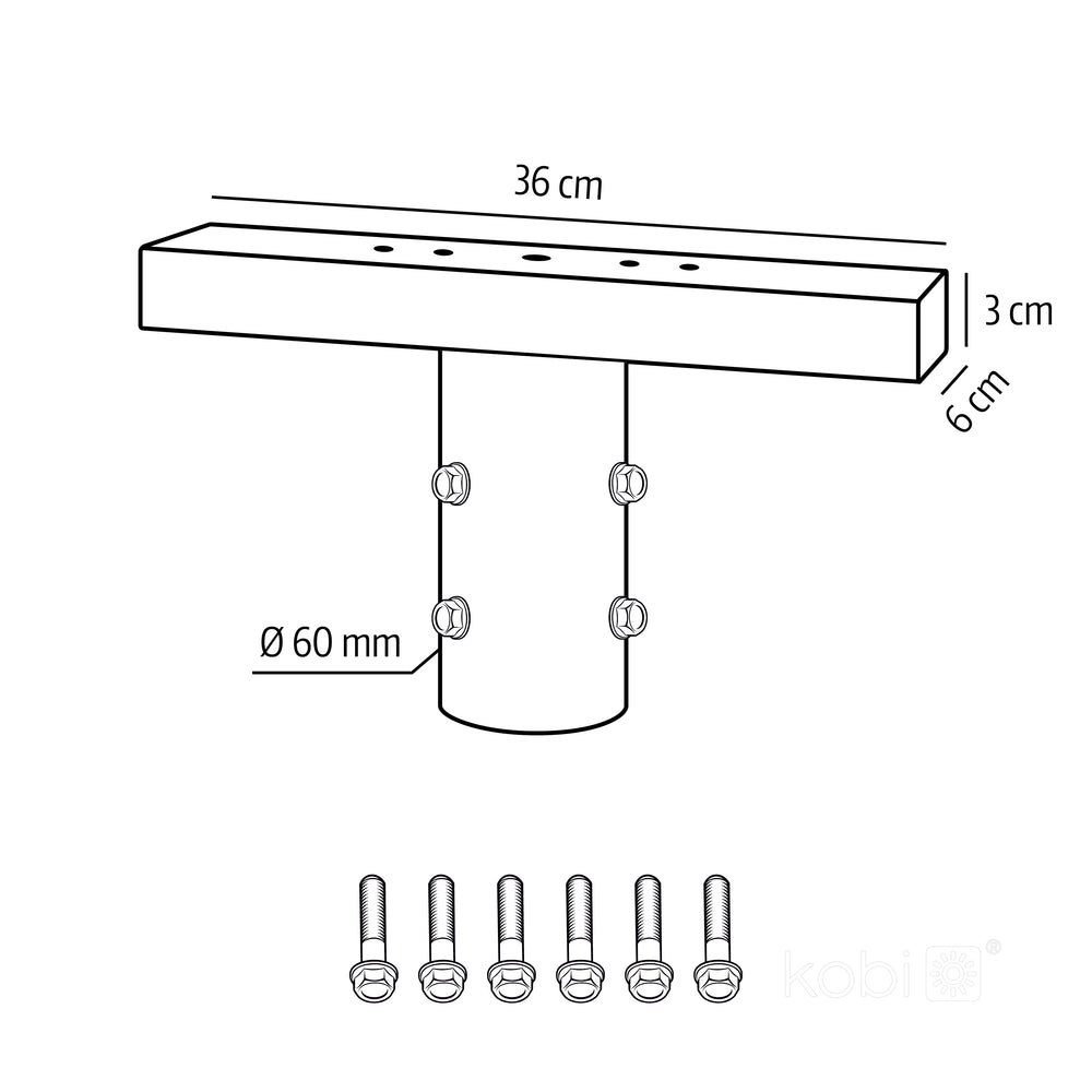 Mounting bracket BASE TP SV 360mm Fi 60mm black Kobi