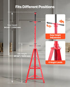 VEVOR Under Hoist Tripod Stand, 2 Ton Capacity High Lift Jack Stand Reach Underhoist Support, Lifting from 1200 mm to 2150 mm, 4-Level Adjustable Height, Heavy Duty Carbon Steel for Car Lift & Support