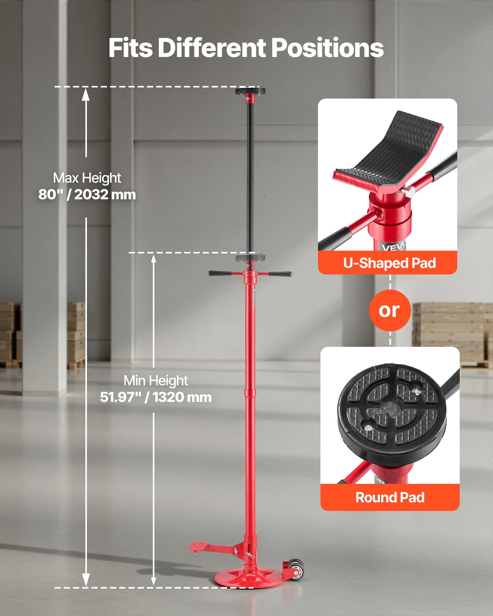 VEVOR Underhoist Support Stand, 3/4 Ton Capacity Under Hoist Jack Stand with Two Wheels, Lifting from 1320 to 2032 mm, Bearing Mounted Spin Handle, Foot Pedal, Stable Base, Support Vehicle Components