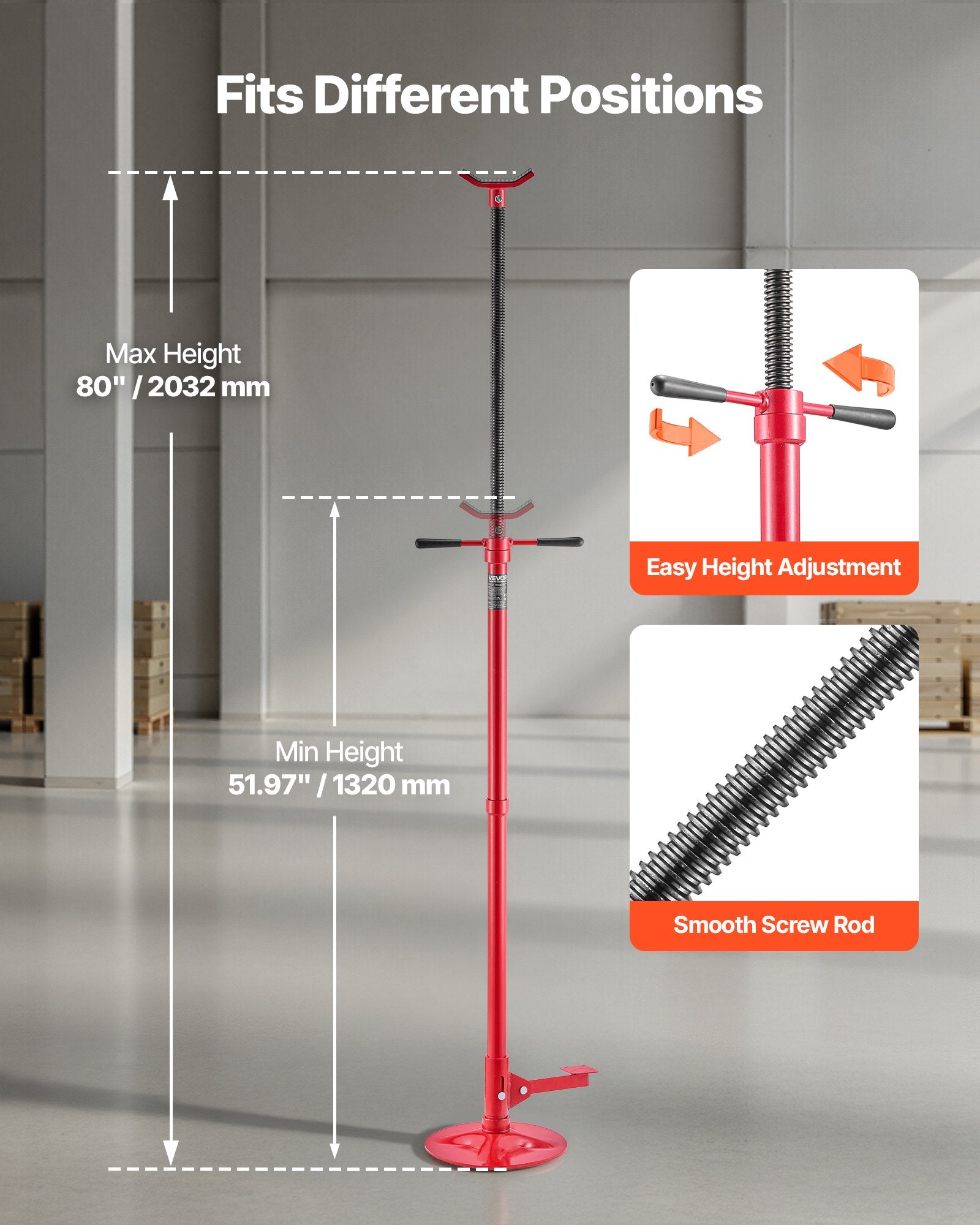VEVOR Underhoist Support Stand, 3/4 Ton Capacity Under Hoist Jack Stand, Lifting from 1320 mm to 2032 mm, Bearing Mounted Spin Handle, Foot Pedal Adjustment, Stable Base, Support Vehicle Components