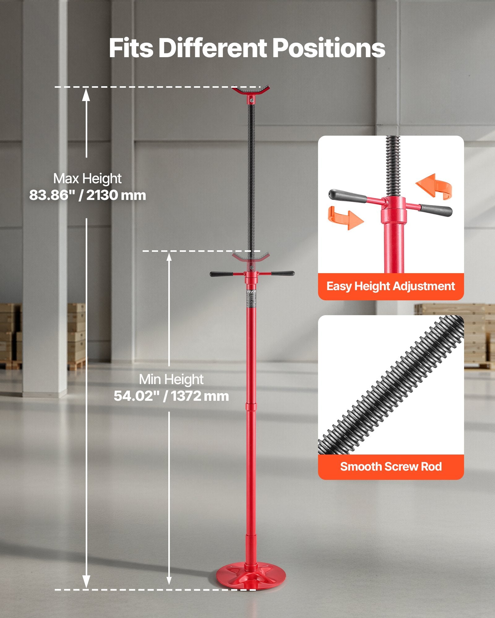 VEVOR Underhoist Support Stand, 3/4 Ton Capacity Under Hoist Jack Stand, Lifting from 1372 to 2130 mm, Bearing Mounted Spin Handle, Self-Locking Threaded Screw, Stable Base, Support Vehicle Components