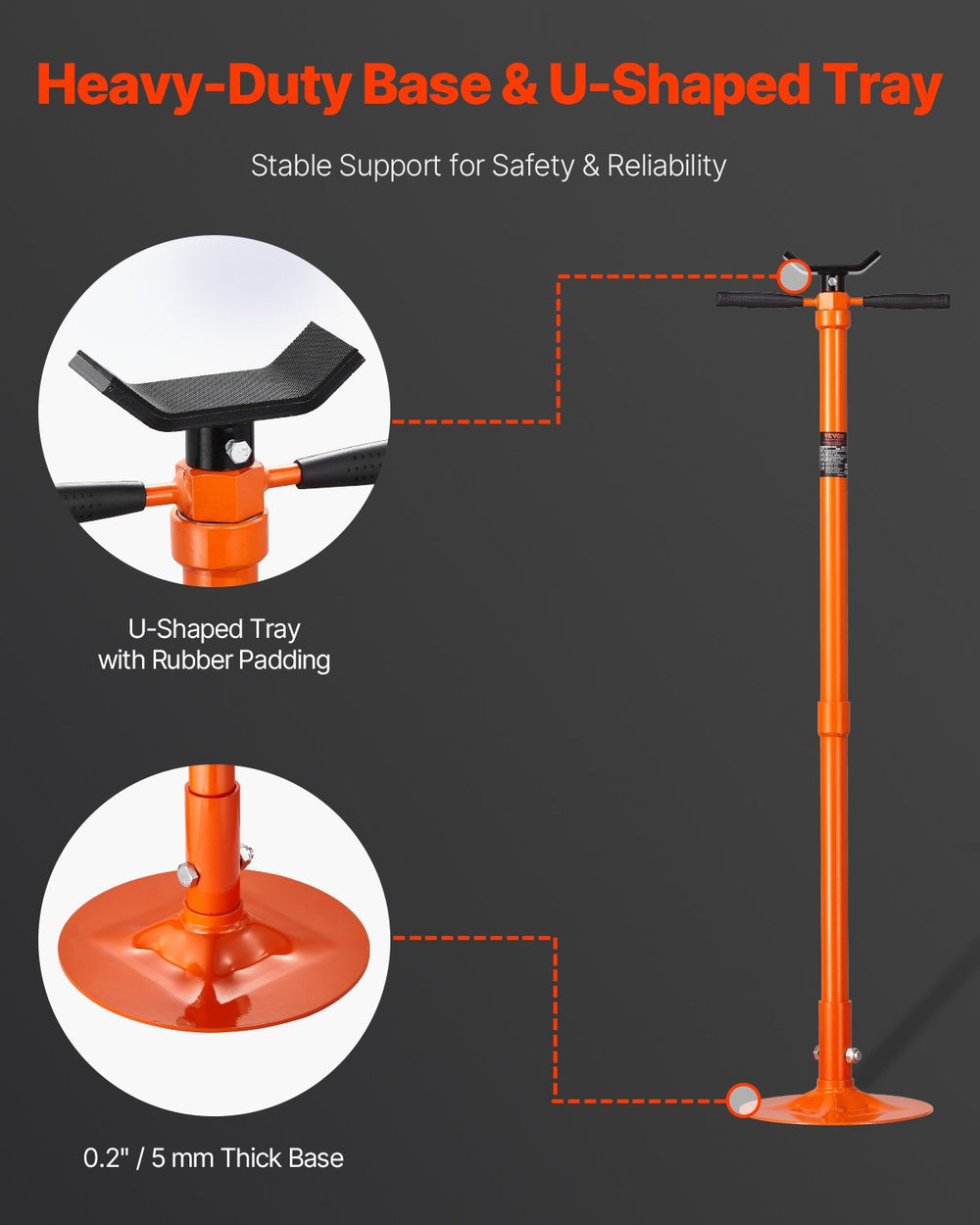 VEVOR Underhoist Support Stand, 3/4 Ton Capacity Under Hoist Jack Stand, Lifting from 52.8 to 76 in, Self-Locking Threaded Screw, Bearing Mounted Spin Handle Pole Jack, Support Vehicle Components