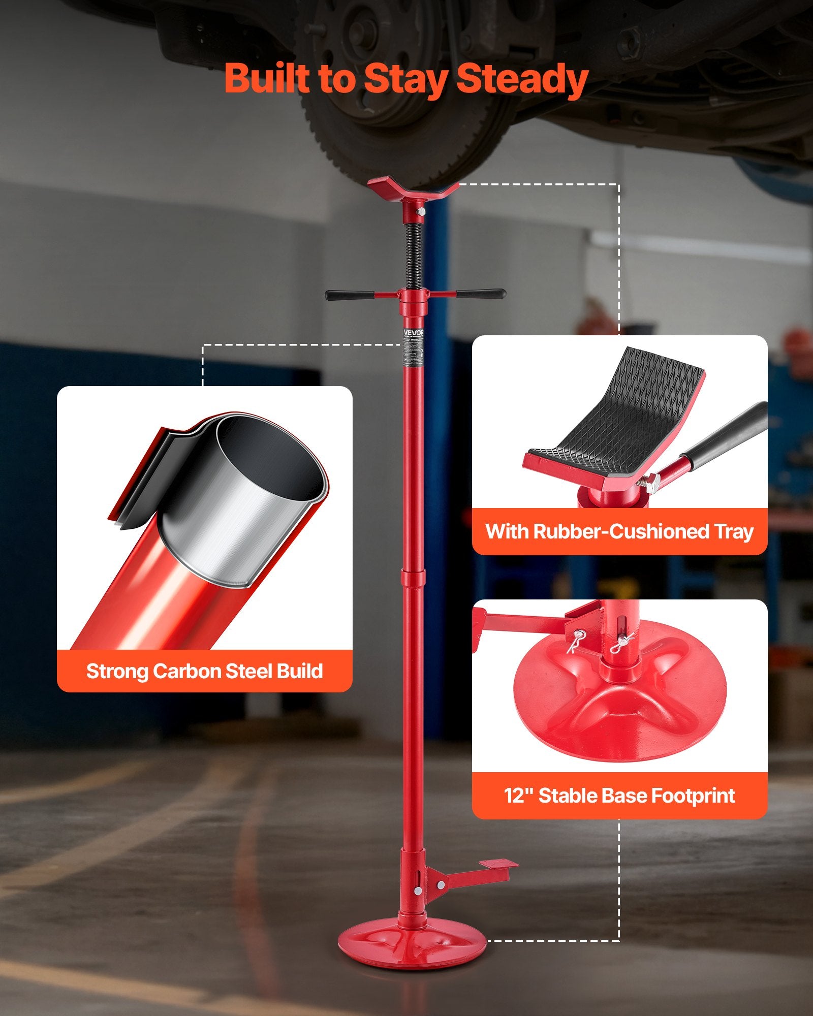 VEVOR Underhoist Support Stand, 3/4 Ton Capacity Under Hoist Jack Stand, Lifting from 1320 mm to 2032 mm, Bearing Mounted Spin Handle, Foot Pedal Adjustment, Stable Base, Support Vehicle Components
