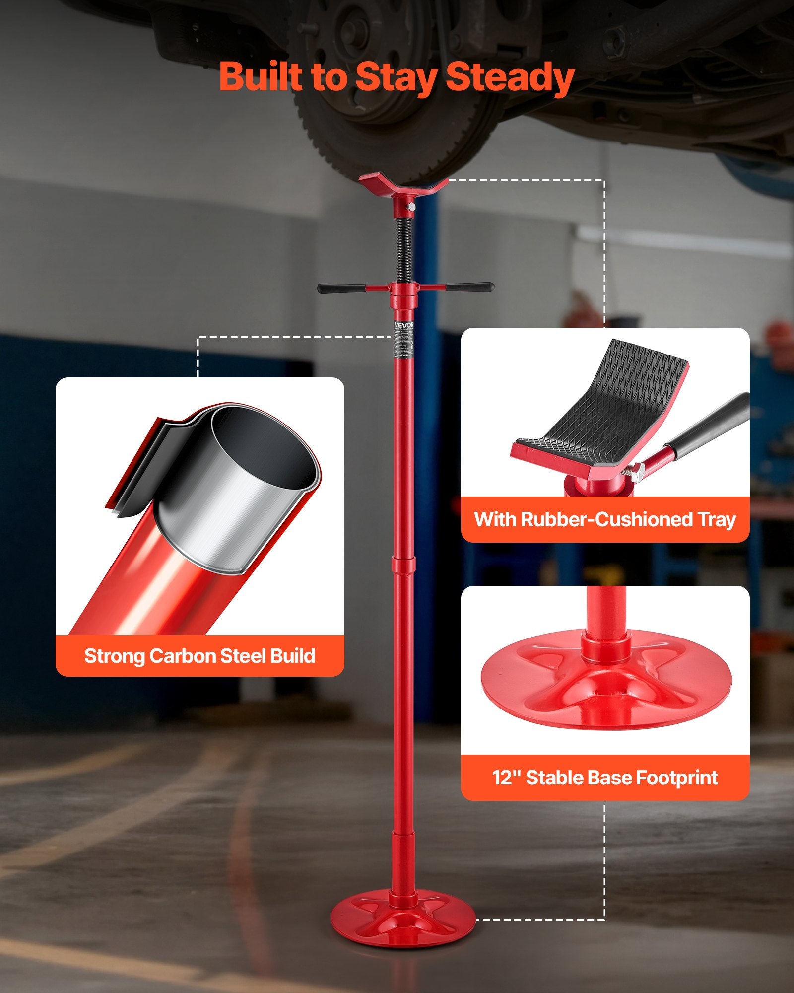 VEVOR Underhoist Support Stand, 1/2 Ton Capacity Under Hoist Jack Stand, Lifting from 1372 to 2130 mm, Bearing Mounted Spin Handle, Self-Locking Threaded Screw, Stable Base, Support Vehicle Components