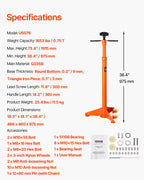 VEVOR Underhoist Support Stand, 3/4 Ton Capacity Under Hoist Jack Stand, Lifting from 38.4 to 75.4 in, Bearing Mounted Spin Handle, Self-Locking Threaded Screw, Two Wheels, Support Vehicle Components