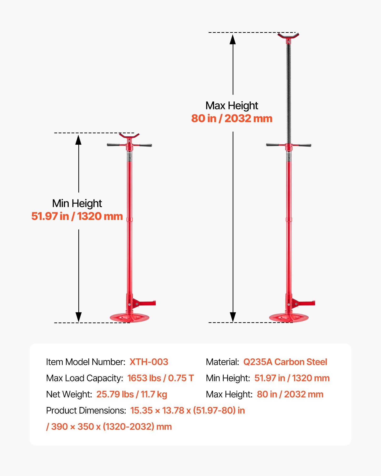 VEVOR Underhoist Support Stand, 3/4 Ton Capacity Under Hoist Jack Stand, Lifting from 1320 mm to 2032 mm, Bearing Mounted Spin Handle, Foot Pedal Adjustment, Stable Base, Support Vehicle Components
