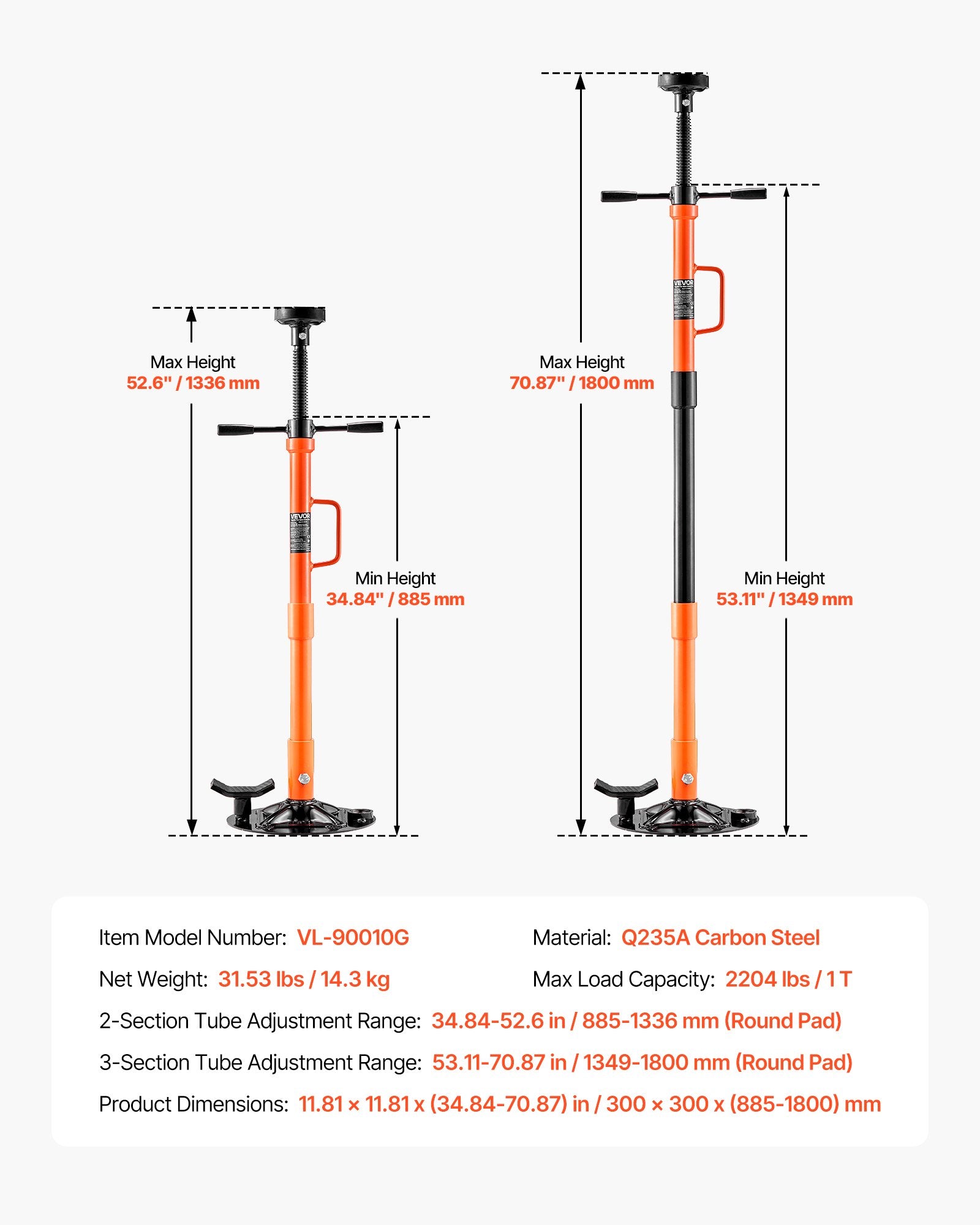 VEVOR Underhoist Support Stand, 1 Ton Capacity Under Hoist Jack Stand with Handle, Adjustable Height, Bearing Mounted Spin Handle, Self-Locking Threaded Screw, Stable Base, Support Vehicle Components
