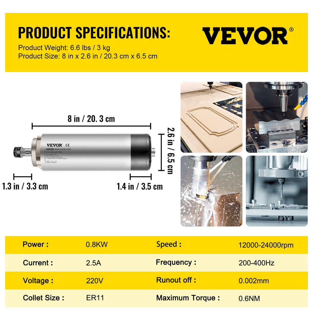 VEVOR High Speed 0.8KW Air Cooled Spindle Motor Engraving Milling & Grinding