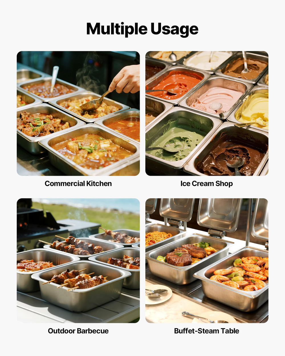 VEVOR Stainless Steam Hotel Pans with Lids, 1/2 Size x 148mm Deep, 9 L Table Steam Pans, Anti Jam Restaurant Supplies Reusable Catering Storage for Home, Party, Restaurant, Hotel, Buffet, 2 Pack