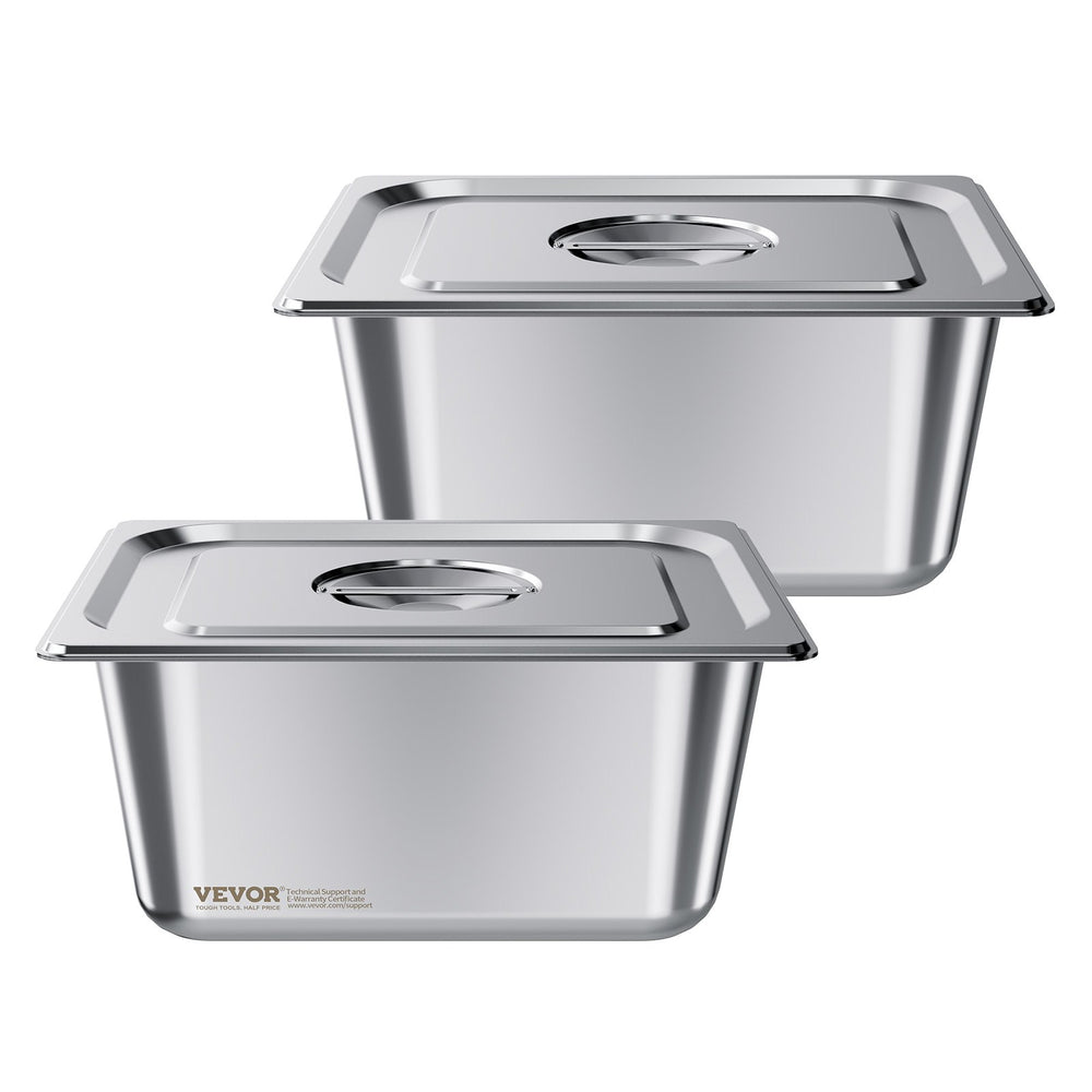 VEVOR Stainless Steam Hotel Pans with Lids, 1/2 Size x 148mm Deep, 9 L Table Steam Pans, Anti Jam Restaurant Supplies Reusable Catering Storage for Home, Party, Restaurant, Hotel, Buffet, 2 Pack