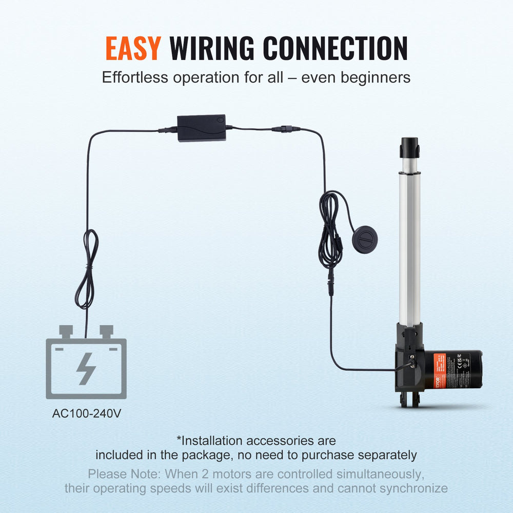VEVOR 24V Linear Actuator Kit 25.4 cm 2.5 cm/s 99.8 kg/1000N with IP44 Protection