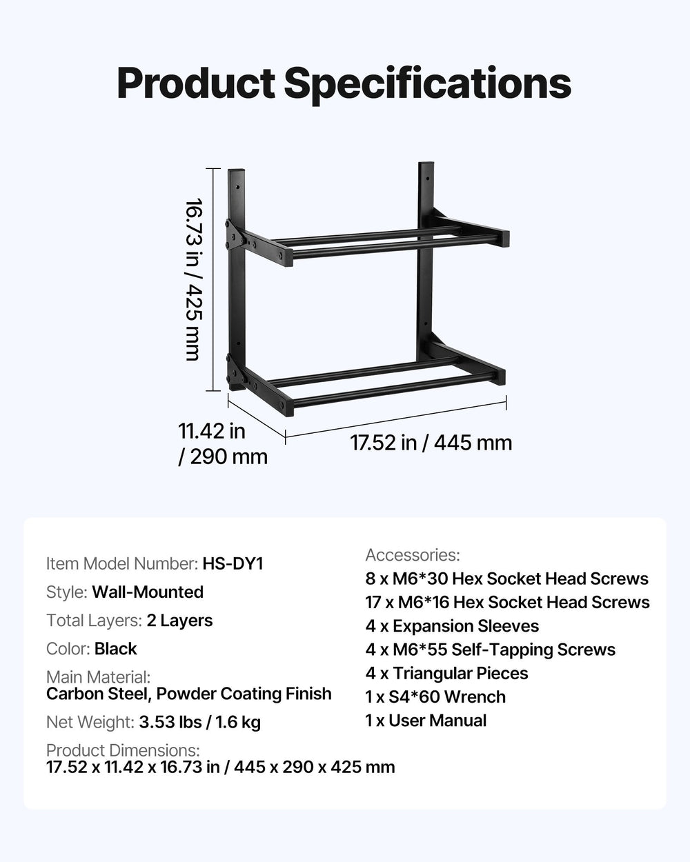 VEVOR Wall Mount Printer Filament Storage Rack, 2-Tier Wall Bracket Storage Shelf, Rolling Filament Spool Holders Racks with Wheels, Filaments Organzied for 3D Printing Studio, Workshop (Shelf Only)