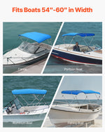 VEVOR 3 Bow Boat Bimini Tops, 600D Polyester Canopy with Aluminum Alloy Frame, Waterproof & Sun Shade Boat Awning Canopy with Storage Bag, 2 Support Poles, 4 Straps, 6'Lx(54"-60")Wx46"H, Pacific Blue