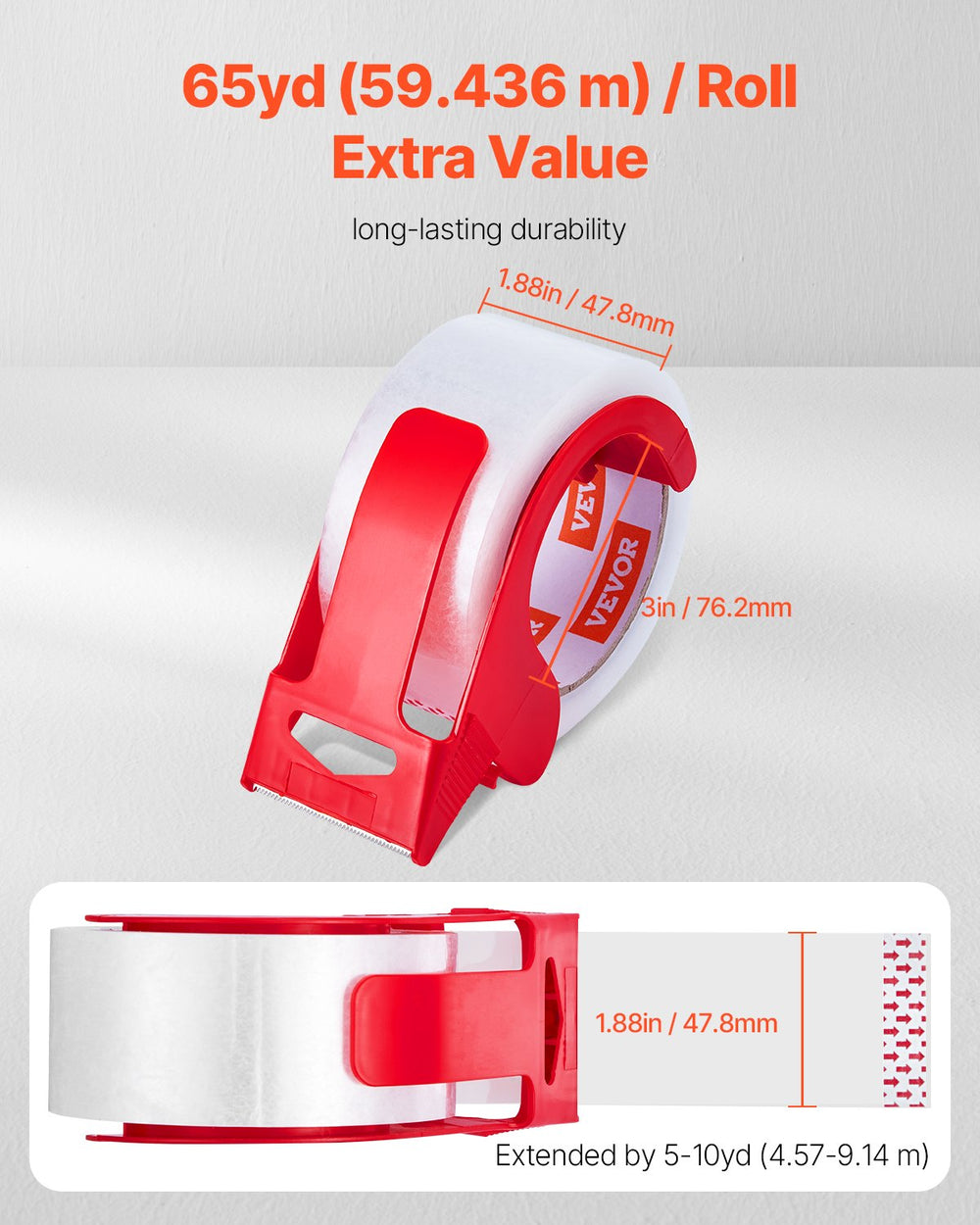 VEVOR Clear Packing Tape, 3 inches Core, 6 Rolls 1.88 Inches x 65 Yards Packing Tape with Dispenser, 2.7 Mil Heavy Duty Packaging Tape Designed for Moving, Storage and Packing, Shipping and Mailing