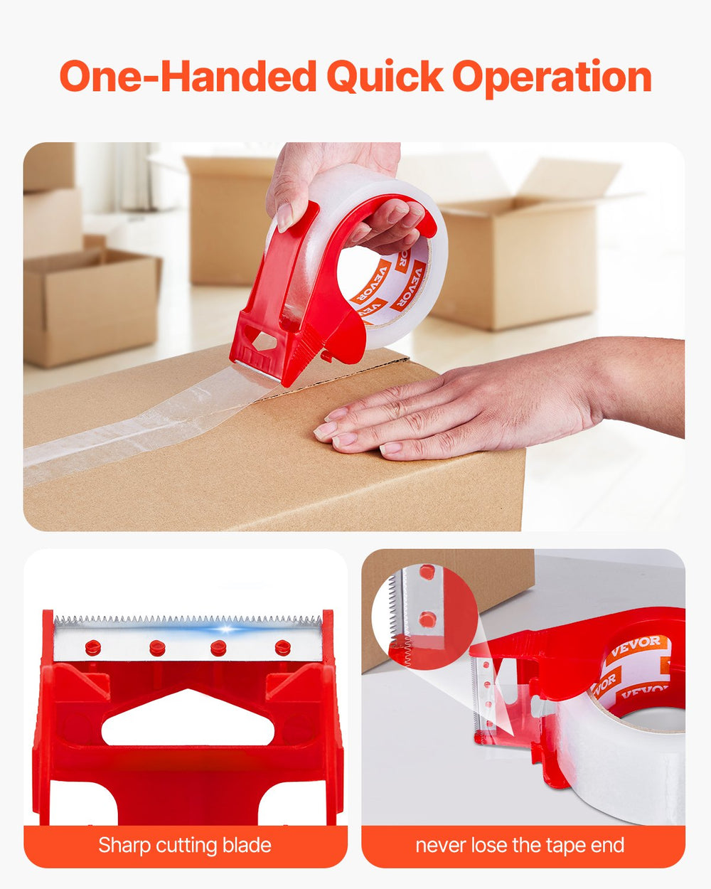 VEVOR Clear Packing Tape, 3 inches Core, 6 Rolls 1.88 Inches x 65 Yards Packing Tape with Dispenser, 2.7 Mil Heavy Duty Packaging Tape Designed for Moving, Storage and Packing, Shipping and Mailing