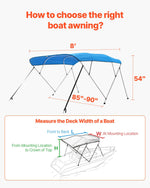 VEVOR 4 Bow Boat Bimini Tops, 600D Polyester Canopy with Aluminum Alloy Frame, Waterproof & Sun Shade Boat Awning Canopy with Storage Bag, 2 Support Poles, 4 Straps, 96"Lx(85"-90")Wx54"H, Pacific Blue