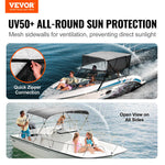 VEVOR 4 Bow Bimini Top Boat Cover, Detachable Mesh Sidewalls, 600D Polyester Canopy with 1" Aluminum Alloy Frame, Includes Storage Boot, 2 Support Poles, 2 Straps, 8'L x 54"H x 91"-96"W, Light Grey