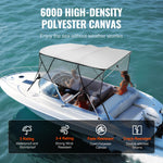 VEVOR 4 Bow Bimini Top Boat Cover, Detachable Mesh Sidewalls, 600D Polyester Canopy with 1" Aluminum Alloy Frame, Includes Storage Boot, 2 Support Poles, 2 Straps, 8'L x 54"H x 91"-96"W, Light Grey