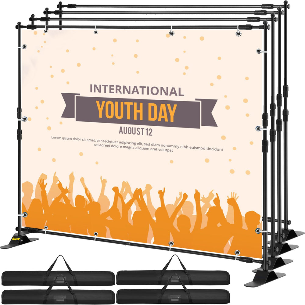 VEVOR 2.44m Display Backdrop Banner Stand Adjustable Telescopic Lightweight Trade Show Wall Exhibitor x 4 PACK