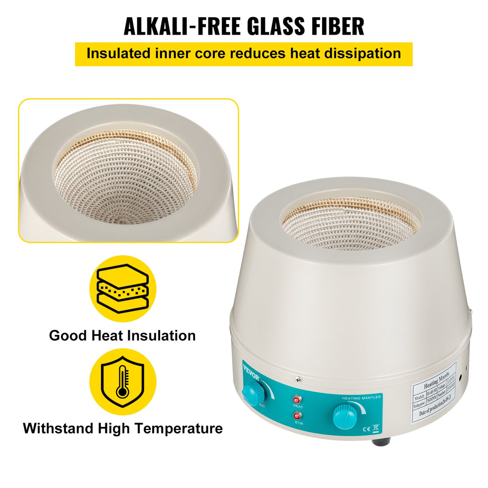 VEVOR 500ml Magnetic Stirrer Heating Mantle 250W Heating Mantle Stirrer Digital Display for Round Bottom Flask
