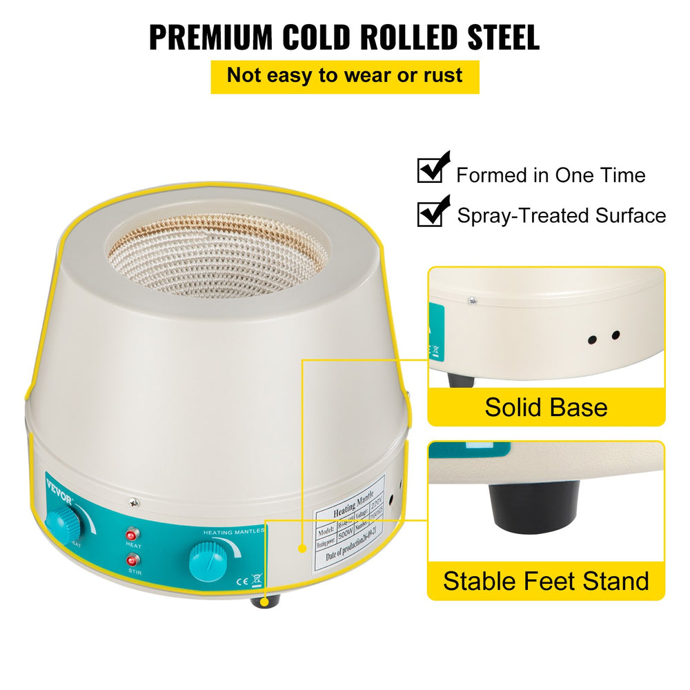 VEVOR 500ml Magnetic Stirrer Heating Mantle 250W Heating Mantle Stirrer Digital Display for Round Bottom Flask