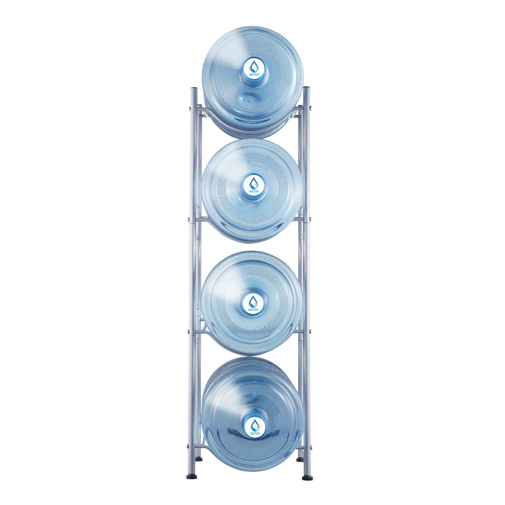 VEVOR 4 Tiers Water Jug Holder, 5 Gallon Water Bottle Holder, Single Row Water Bottle Rack for 4 Bottles, Heavy Duty Water Jug Rack for Kitchen, Office, Living Room, Silver