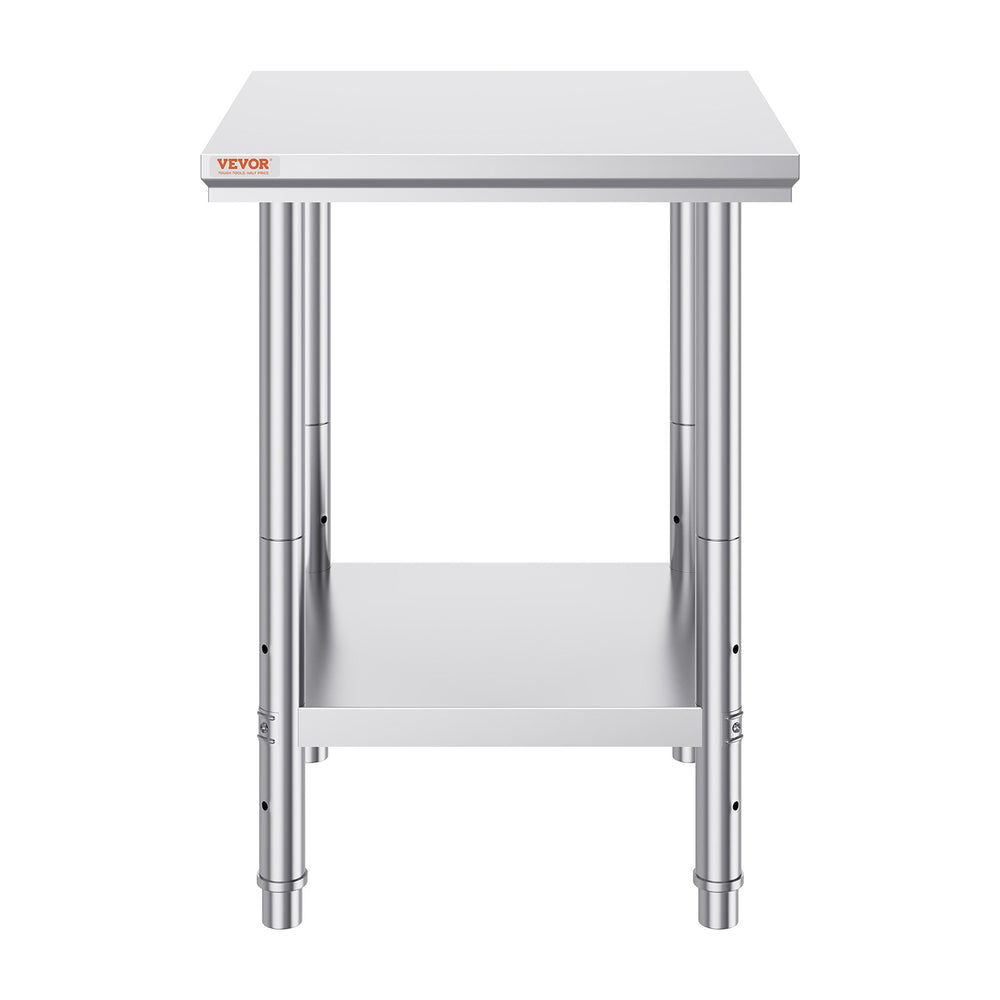 VEVOR Stainless Steel Prep Table, 24 x 24 x 31 Inch, 700 lbs Load Capacity, Heavy Duty Metal Worktable with 3 Adjustable Height Levels, Commercial Workstation for Kitchen Garage Restaurant Backyard