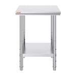 VEVOR Stainless Steel Prep Table, 24 x 24 x 31 Inch, 700 lbs Load Capacity, Heavy Duty Metal Worktable with 3 Adjustable Height Levels, Commercial Workstation for Kitchen Garage Restaurant Backyard