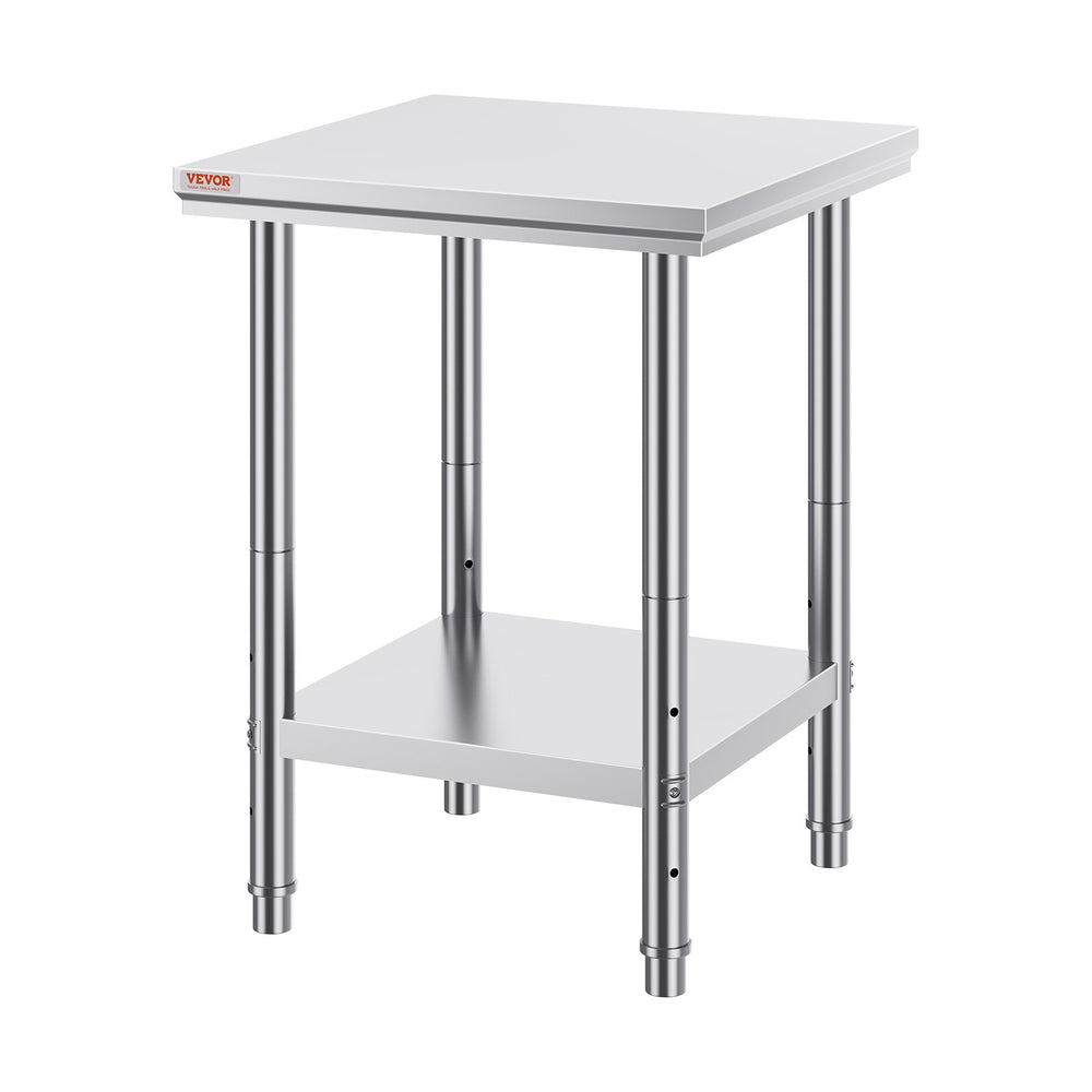 VEVOR Stainless Steel Prep Table, 24 x 24 x 31 Inch, 700 lbs Load Capacity, Heavy Duty Metal Worktable with 3 Adjustable Height Levels, Commercial Workstation for Kitchen Garage Restaurant Backyard