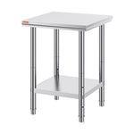 VEVOR Stainless Steel Prep Table, 24 x 24 x 31 Inch, 700 lbs Load Capacity, Heavy Duty Metal Worktable with 3 Adjustable Height Levels, Commercial Workstation for Kitchen Garage Restaurant Backyard