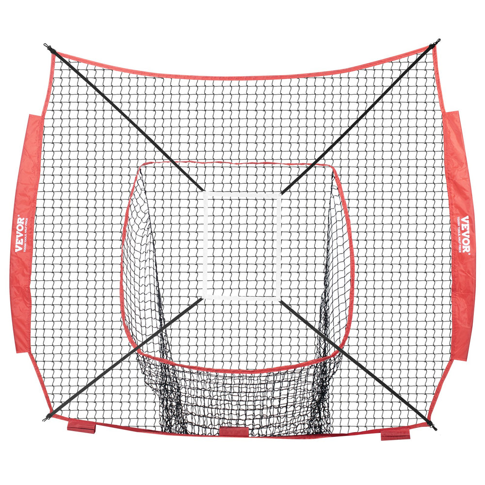 VEVOR 7x7 ft Baseball Softball Practice Net, Portable Baseball Training Net for Hitting Batting Catching Pitching, Backstop Baseball Equipment Training Aids with Strike Zone (Net Only)