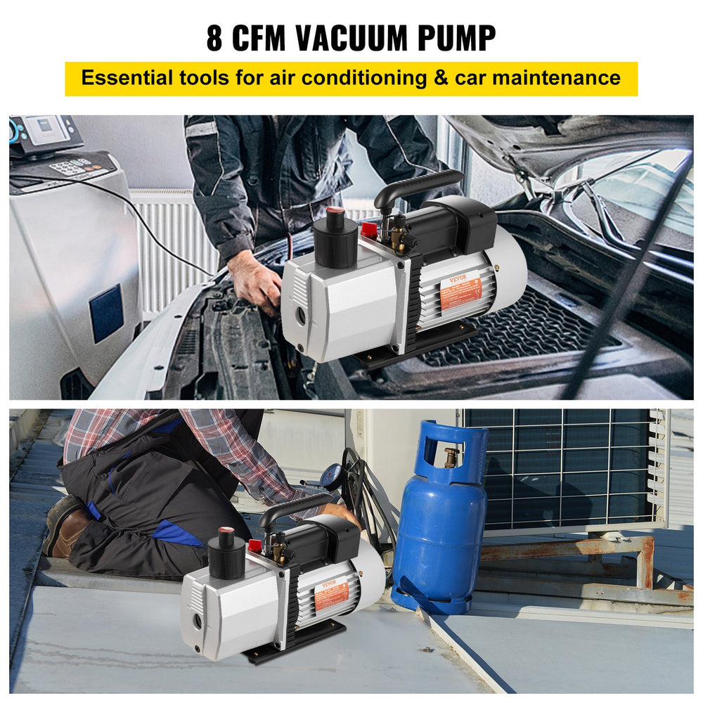VEVOR 483 L/min(8 CFM) Two-Stage Rotary Vane Professional Vacuum Pump 15 Micron 559W(3/4 HP)