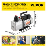 VEVOR 483 L/min(8 CFM) Two-Stage Rotary Vane Professional Vacuum Pump 15 Micron 559W(3/4 HP)