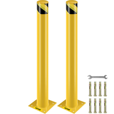 VEVOR Safety Bollard, 42 Inch Height Bollard Post, 4.5 Inch Diameter Steel Pipe Safety Bollard Post, Yellow Steel Bollard, Steel Safety Bollard with 8 Anchor Bolts, Perfect for Traffic-Sensitive Area