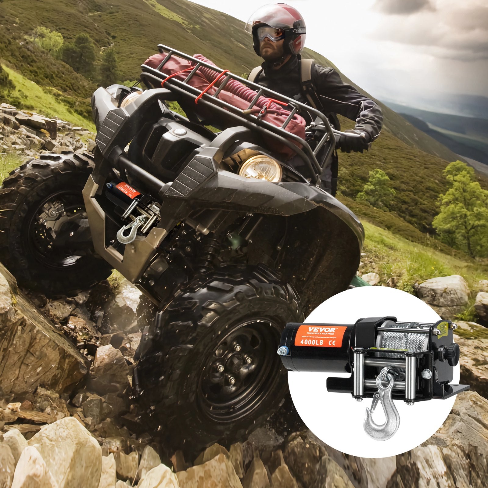 VEVOR Electric Winch ATV UTV 1814.4 kg Steel Cable IP55 Waterproof Remote Control