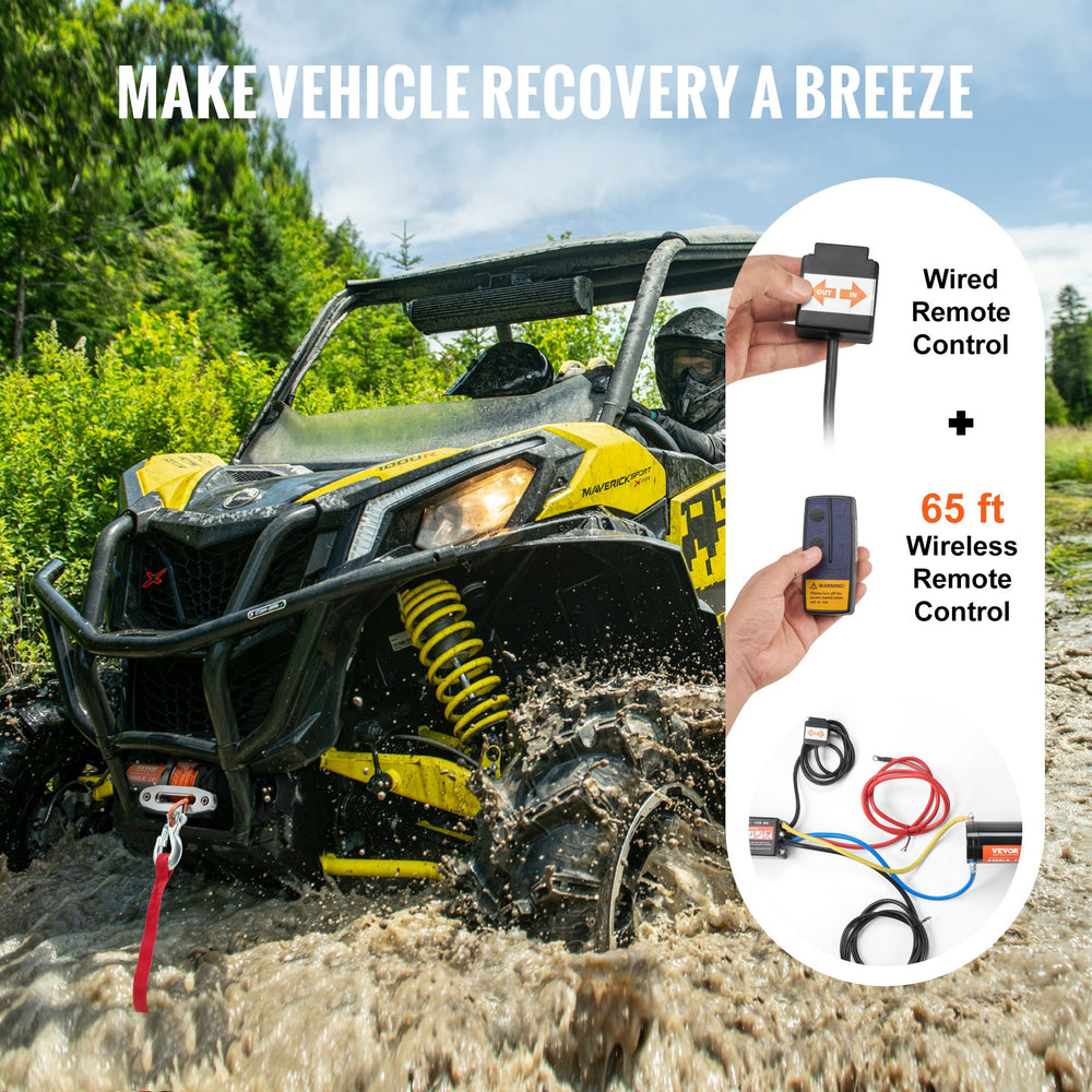 VEVOR Electric Winch ATV UTV 2041.2 kg Synthetic Rope Waterproof Remote Control