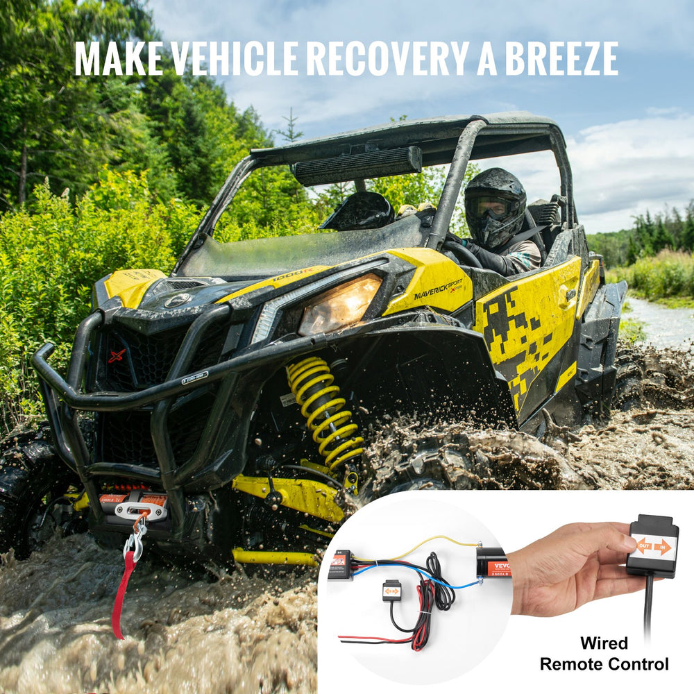 VEVOR Electric Winch ATV UTV 1587.6 kg Synthetic Rope Waterproof Wired Control