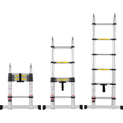 VEVOR Telescoping Ladder, 12.5FT A-Shape Aluminum Extension Ladder Lightweight, Multi-button Retraction Collapsible Ladder, 375 LBS Capacity w/ Stabilizer Bar, Multi-Purpose Ladders for RV, Camper