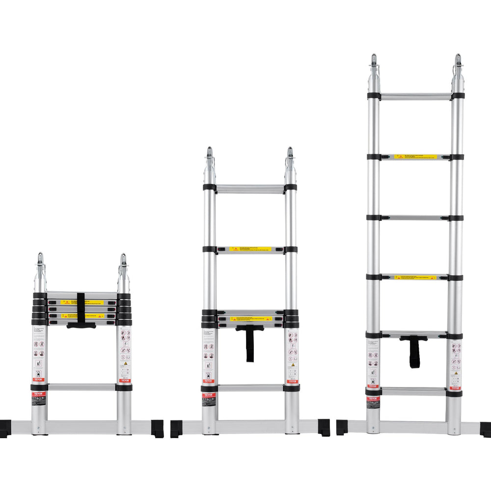 VEVOR Telescoping Ladder, 12.5FT A-Shape Aluminum Extension Ladder Lightweight, Multi-button Retraction Collapsible Ladder, 375 LBS Capacity w/ Stabilizer Bar, Multi-Purpose Ladders for RV, Camper