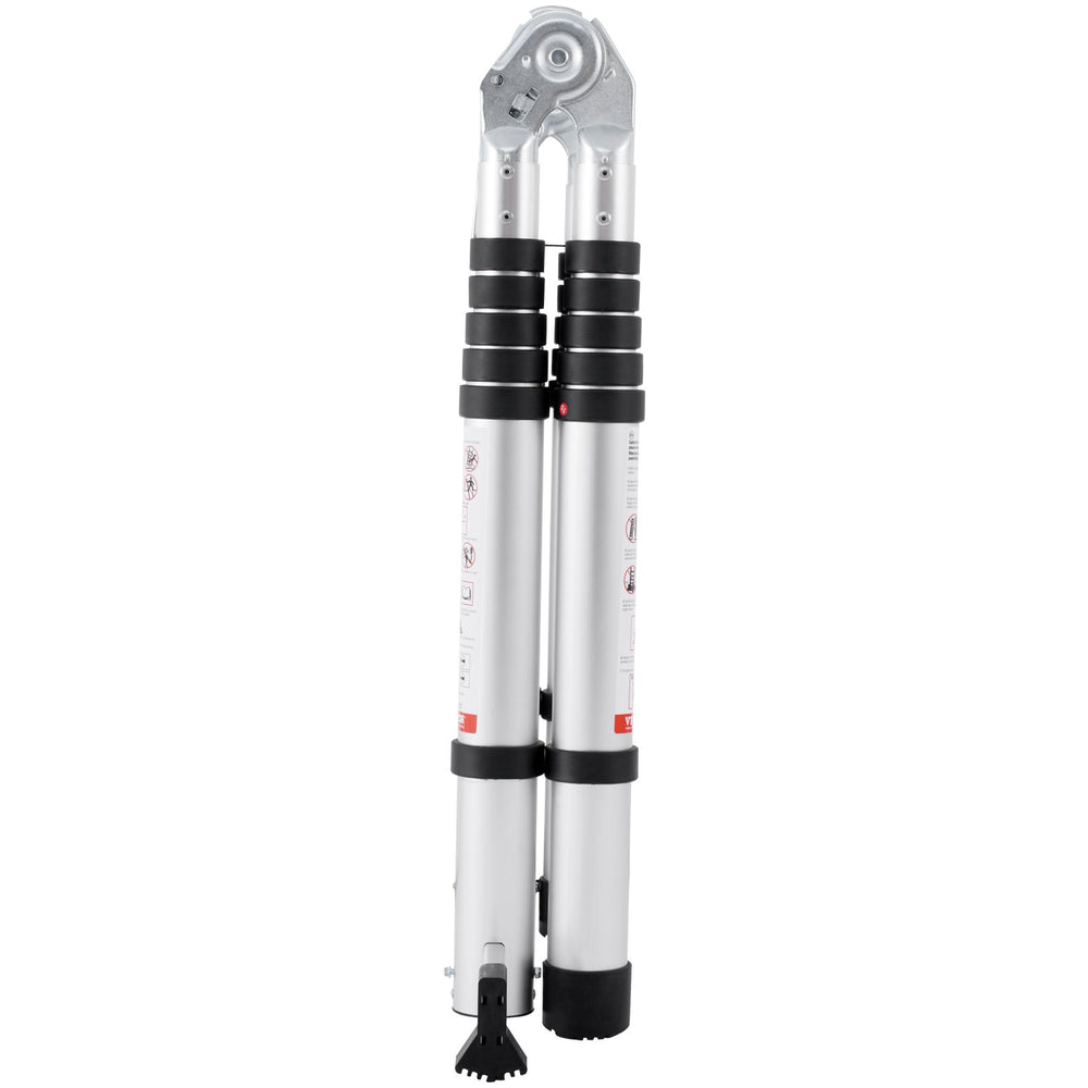 VEVOR Telescoping Ladder, 12.5FT A-Shape Aluminum Extension Ladder Lightweight, Multi-button Retraction Collapsible Ladder, 375 LBS Capacity w/ Stabilizer Bar, Multi-Purpose Ladders for RV, Camper