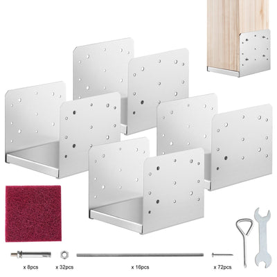 VEVOR 203.2x203.2mm Post Base, 4Pcs Stainless Steel Adjustable Post Anchor Bracket(Internal 198 x 185), Adjustable Post Base for Pavilion Deck Porch Handrail Railing Support Decorative Anchor Plate
