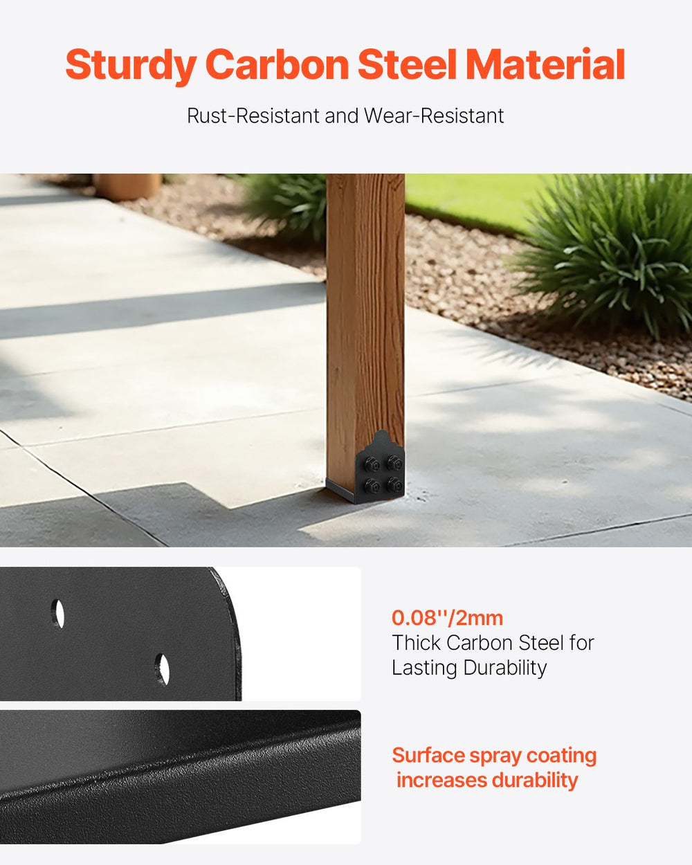 VEVOR 8x8 Post Base 2 Pcs, Inner Size 7.9x7.5 inch / 200x190 mm Post Brackets, Heavy Duty Carbon Steel Decking Posts, Wood Posts Brackets for Pavilion Deck Railing Support Deck Base Plate, Black