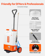 VEVOR Backpack Sprayer with Trolley, Adjustable Pressure 0-94 PSI, 15L Tank on Wheels, with 6 Nozzles, 2 Wands, Wide Mouth Lid for Garden, Weeding, Spraying, Cleaning