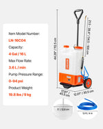 VEVOR Backpack Sprayer with Trolley, Adjustable Pressure 0-94 PSI, 15L Tank on Wheels, with 6 Nozzles, 2 Wands, Wide Mouth Lid for Garden, Weeding, Spraying, Cleaning