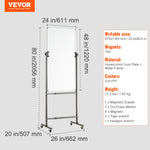 VEVOR Rolling Magnetic Whiteboard, Double-sided Mobile Whiteboard 24x48 Inches, Adjustable Height Dry Erase Board with Wheels, 1 Magnetic Erase & 3 Dry Erase Markers & Movable Tray for Office School