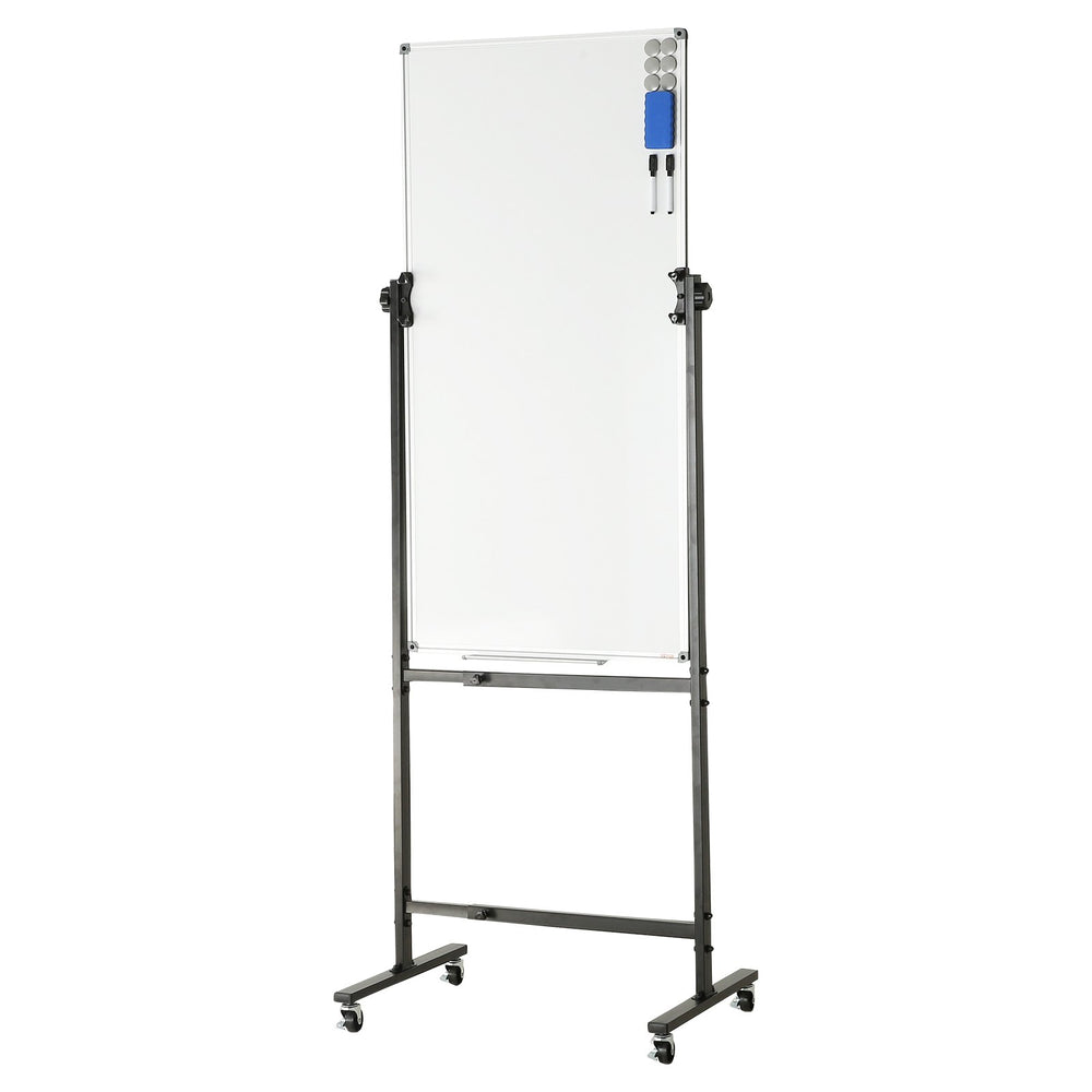 VEVOR Rolling Magnetic Whiteboard, Double-sided Mobile Whiteboard 24x48 Inches, Adjustable Height Dry Erase Board with Wheels, 1 Magnetic Erase & 3 Dry Erase Markers & Movable Tray for Office School