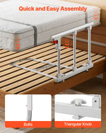 VEVOR Foldable Bed Rail for Elderly, 70 cm Bedside Assist Rail with Fixing Strap, Adjustable Height Pipe Bedside Cane, High-Strength Metal Senior Bed Bar, Hand Guard Grab Fits King, Queen, Full, Twin