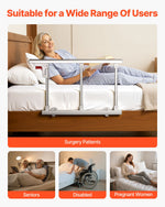 VEVOR Foldable Bed Rail for Elderly, 70 cm Bedside Assist Rail with Fixing Strap, Adjustable Height Pipe Bedside Cane, High-Strength Metal Senior Bed Bar, Hand Guard Grab Fits King, Queen, Full, Twin