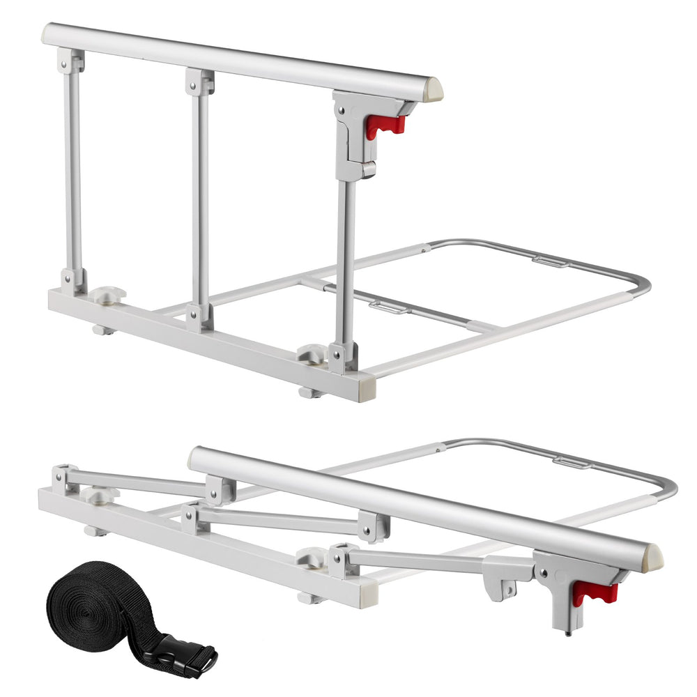 VEVOR Foldable Bed Rail for Elderly, 70 cm Bedside Assist Rail with Fixing Strap, Adjustable Height Pipe Bedside Cane, High-Strength Metal Senior Bed Bar, Hand Guard Grab Fits King, Queen, Full, Twin